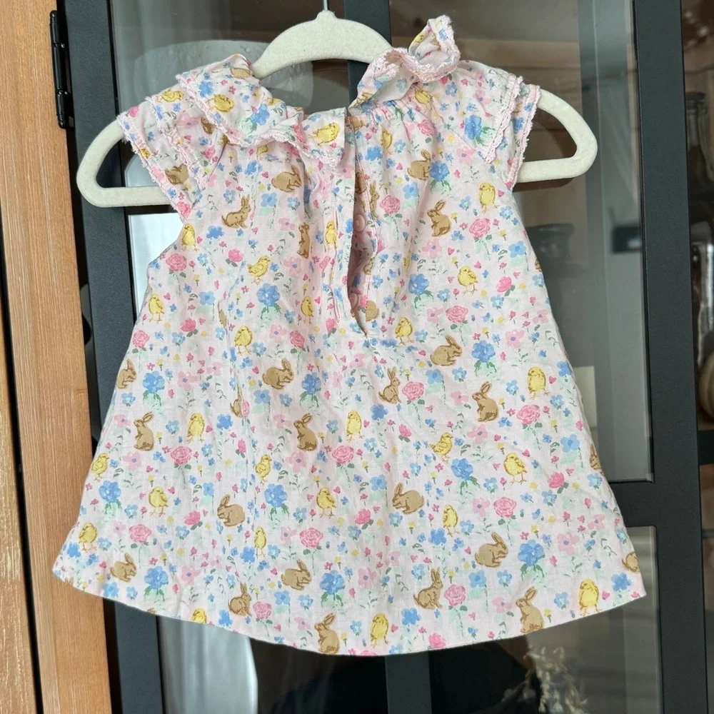 Janie & Jack floral bunny dress baby girl easter chicks lace pale collar ruffle
